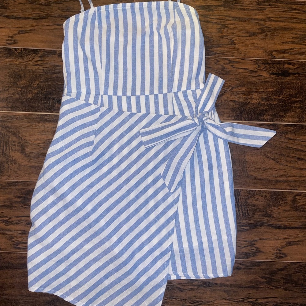 blue and white striped dress